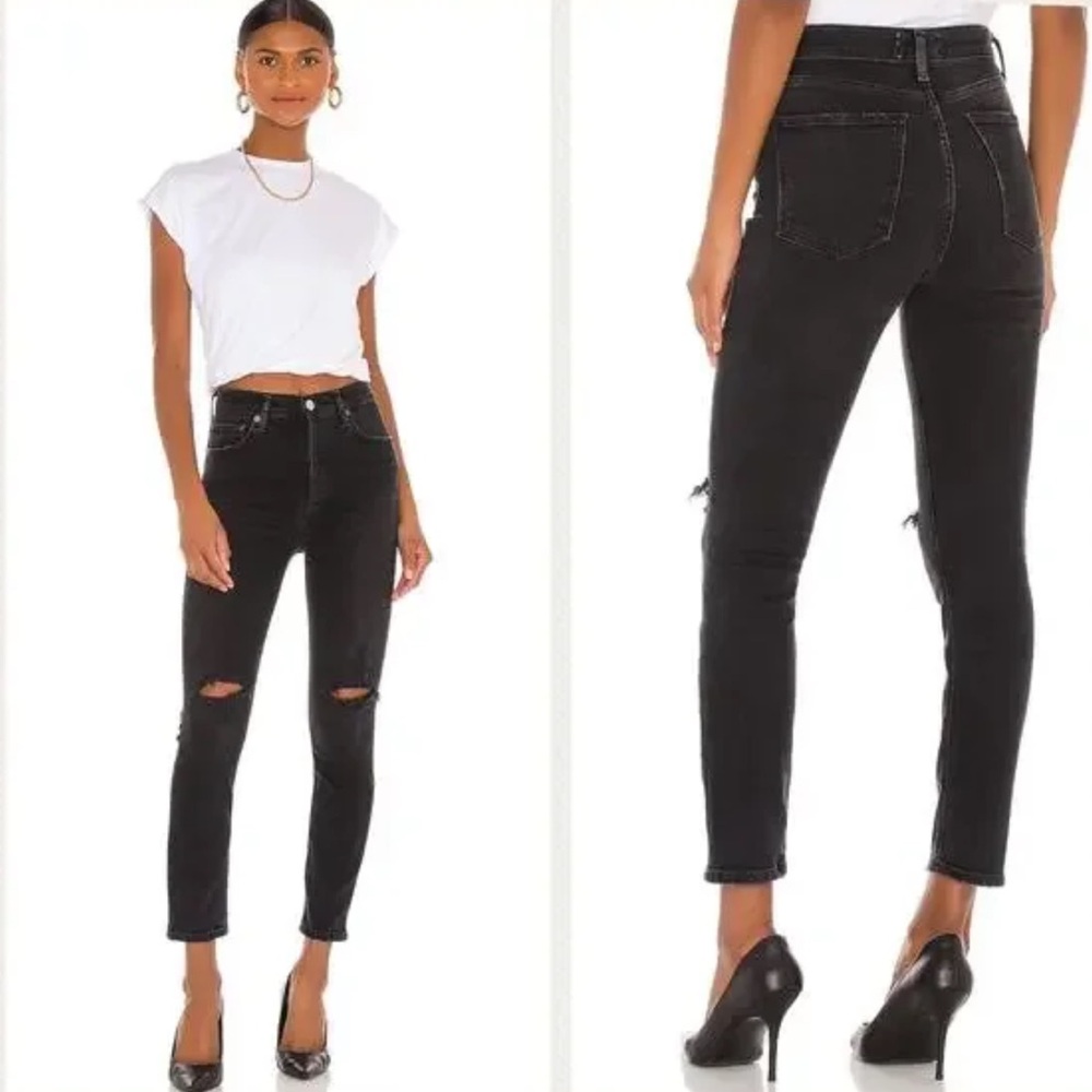 Agolde Nico High Rise Slim Jean In Cassette Black Size 25